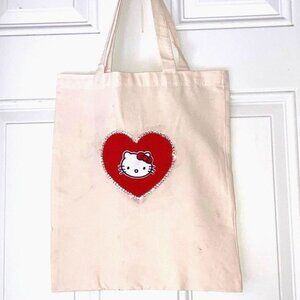 HELLO KITTY Sanrio Blingy Heart Cotton Tote Bag NEW 14 x 15 inches